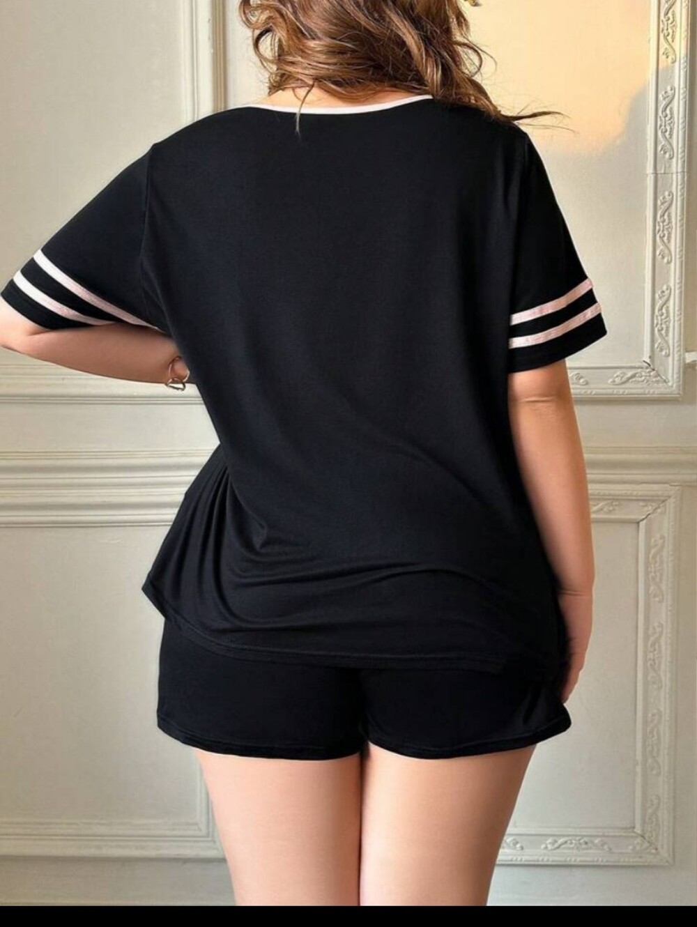Women's Black Sleep Short Set with Pink Trim